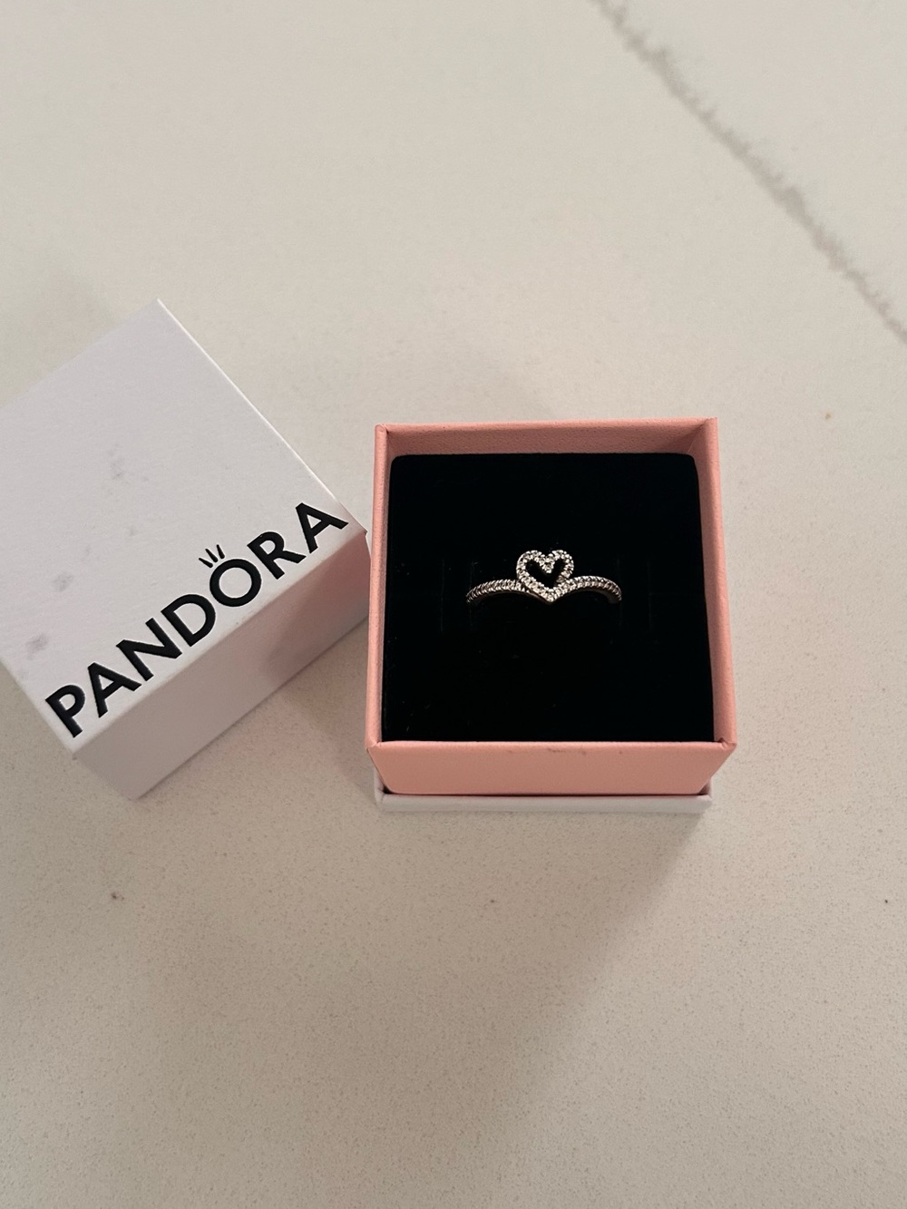 Pandora Silver Heart Ring with Pink Box